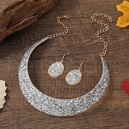 Oval Alloy Paillette Choker & Dangle Earring Sets FS-WG10B0F-03-1