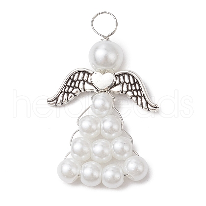 Pearlized Glass Pearl Bead Pendants PALLOY-JF03206-03-1