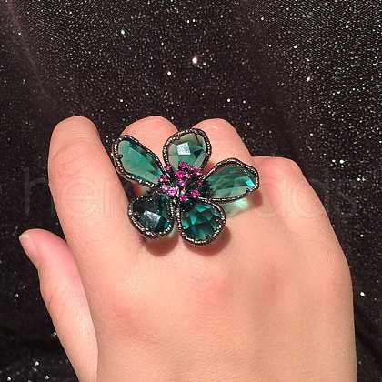 Alloy & Rhinestone/Synthetic Quartz Cuff Rings FS-WGD97BC-10-1