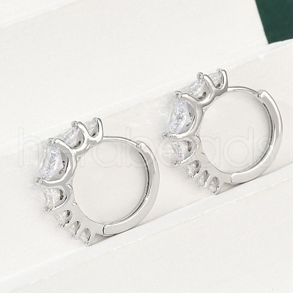 Brass Clear Cubic Zirconia Hoop Earrings EJEW-Q016-14P-1