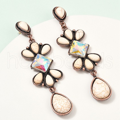 Alloy Synthetic Turquoise Dangle Stud Earrings EJEW-U053-05R-1