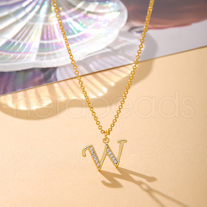 Fashionable Brass Micro Pave Clear Cubic Zirconia Initial Pendant Necklaces for Women FS-WG2FE2D-23-1