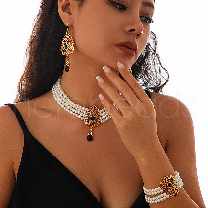 Teardrop Alloy & Glass Rhinestone Pendant Necklace & Stud Dangle Earring & Bracelet FS-WG89F11-06-1