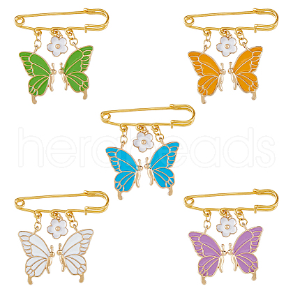 SUPERFINDINGS 10Pcs 5 Colors Butterfly & Flower Charm Alloy Enamel Brooches for Women JEWB-FH0001-49-1