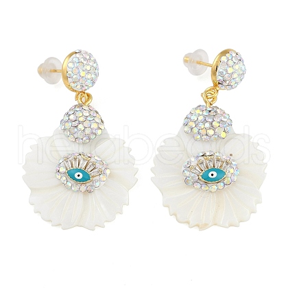 Rack Plating Brass With Shell & Handmade Indonesia Stud Earrings EJEW-U010-03C-G-1