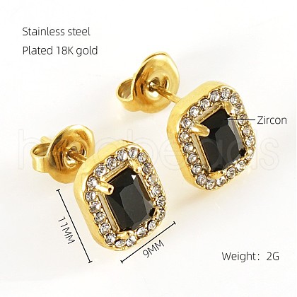 304 Stainless Steel Cubic Zirconia Stud Earrings FS-WGD0B7C-13-1