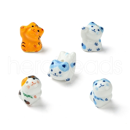 5Pcs Handmade Printed Porcelain Beads PORC-YW0001-18-1