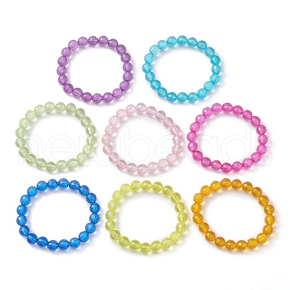 8Pcs 8 Colors 7.5mm Faceted Round Transparent Acrylic Beaded Stretch Kid Bracelets for Girls BJEW-JB10248-02-1