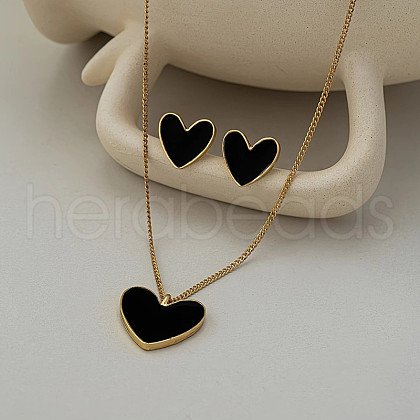 Heart Alloy Enamel Pendant Necklaces & Stud Earrings Sets FS-WGC1033-01-1