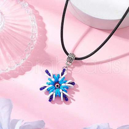Glass Seed Beads & Polymer Clay & Evil Eye Lampwork Snowflake Pendant Necklaces NJEW-MZ00102-03-1