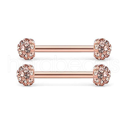 304 Stainless Steel Micro Pave Cubic Zirconia Round Nipple Barbells WGD80F3-07-1