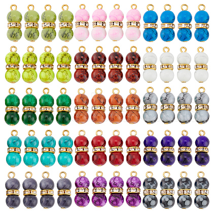 60Pcs 15 Color Baking Painted Glass Round Beaded Pendants PALLOY-HY00032-1
