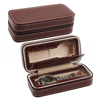 Rectangle 2 Slot PU Leather Watch Storage Zipper Boxes CON-WH0094-08B-1