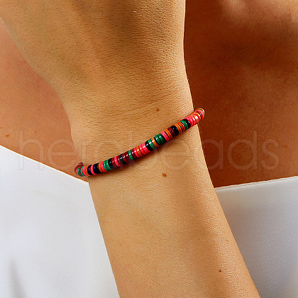 Electroplate Natural Mixed Gemstone Fkat Round Beads Bracelets for Women LY4678-1