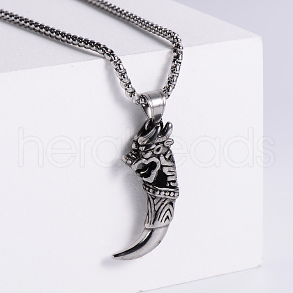 Retro Punk Hip-hop Street Fashion Men's Wolf Tooth Stainless Steel Pendant Necklaces MB9214-1