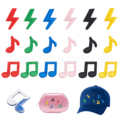 AHADERMAKER 72Pcs 18 Styles  Musical Note & Lightning Bolt Cartoon Embroidery Thread Embroidery Ornaments Accessories DIY-GA0006-58-1