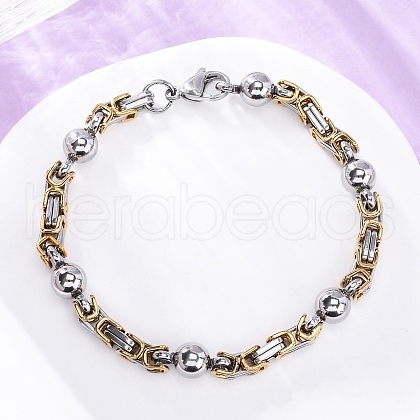 201 Stainless Steel Byzantine Chain Bracelets BJEW-B078-158GP-1