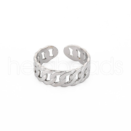 Non-Tarnish 304 Stainless Steel Curb Chain Open Cuff Ring for Women RJEW-S405-195P-1