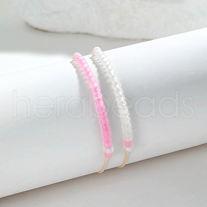 2Pcs Luminous & Frosted Resin Rondelle Seed Beaded Braided Bead Bracelets WG9F4E8-01-1