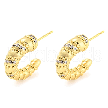 Rack Plating Brass Cubic Zirconia Horn Stud Earrings EJEW-K245-31G-1