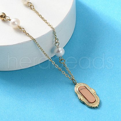 304 Stainless Steel & Natural Pearl & Synthetic Turquoise Oval Pendant Necklaces for Women NJEW-A045-23G-1