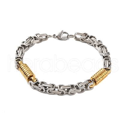 201 Stainless Steel Grooved Column Byzantine Chain Bracelets BJEW-B078-137GP-1