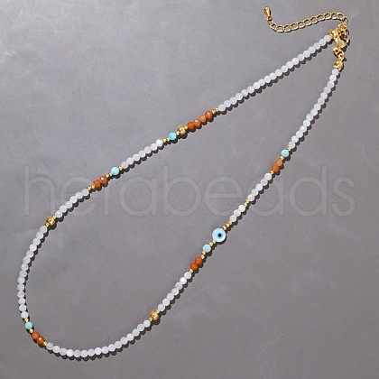 Summer Natural Seashell Ecil Eye & Faceted Round Natural White Jade Beaded Necklaces for Women YK7575-2-1