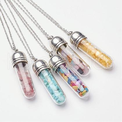 Mixed Stone Pendant Necklaces NJEW-JN01751-1