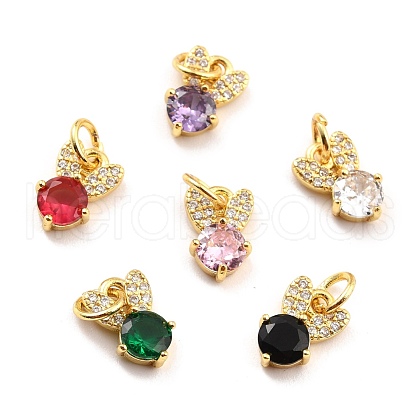 Brass Micro Pave Cubic Zirconia Charms KK-A156-06G-RS-1