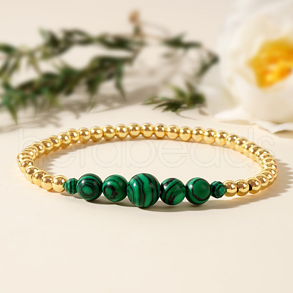 Round Natural Malachite Beads Stretch Bracelets ID2481-2-1