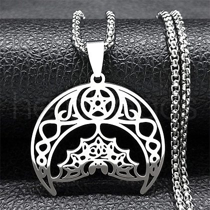 Bat 304 Stainless Steel Hollow Crescent Moon Bat Pendant Necklaces for Women NJEW-M105-05P-1