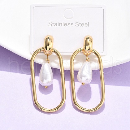 Rectangle 304 Stainless Steel Dangle Stud Earrings EJEW-C142-06G-1