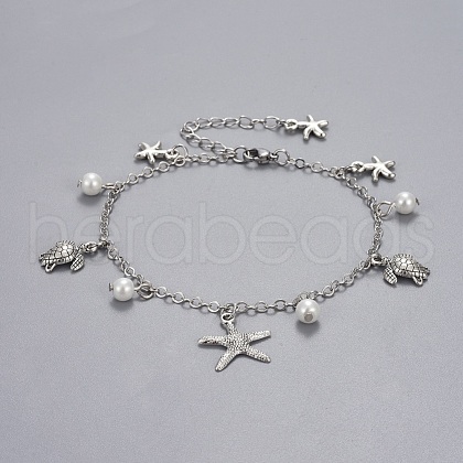 Brass Charm Anklets AJEW-AN00263-1