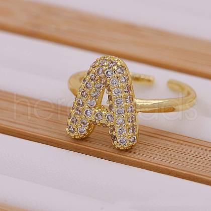 Brass Micro Pave Clear Cubic Zirconia Initial Cuff Rings FS-WGB210B-02-1
