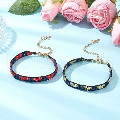 2Pcs Handmade Glass Seed Beaded Bracelets for Women BJEW-MZ00157-1