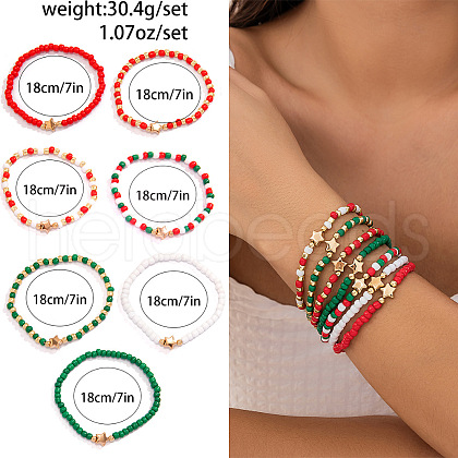 7pcs Christmas Theme Acrylic Seed Beads Stretch Bracelets for Women WG289FB-13-1