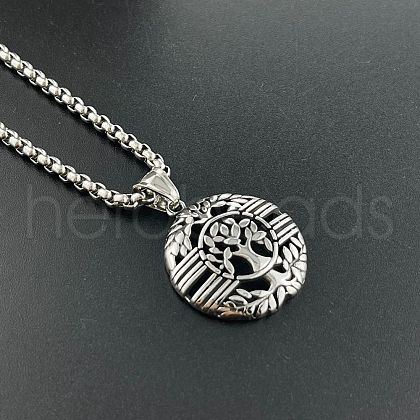 Stainless Steel Tree of Life Pendant Vintage Punk Hip-hop Tide Men Necklaces AW8270-1