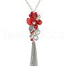 Bohemian Style Heart 201 Stainless Steel & Alloy & Glass Bead Tassel Pendant Necklaces for Women FS-WG72F44-04-2
