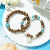 2Pcs 2 Style Synthetic Turquoise Tortoise & Natural Coconut Stretch Bracelets Set BJEW-JB09808-3