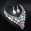 Teardrop Alloy Glass Stud Earrings & Bib Necklaces Sets for Women FS-WGC29D0-05-2