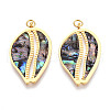 304 Stainless Steel Pave Natural Paua Shell Pendants STAS-N115-21B-G-1