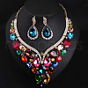 Teardrop Alloy Glass Stud Earrings & Bib Necklaces Sets for Women FS-WGC29D0-04-1