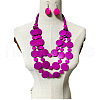 Ethnic Style Wood Flat Round Beaded Multilayer Necklaces & Dangle Earrings Sets WG19BD2-06-1