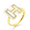 Mixed Color Enamel Initial Letter Adjustable Ring with Clear Cubic Zirconia RJEW-P045-01G-H-4