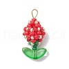 Glass Seed Beaded Flower Bud Pendants PALLOY-MZ00760-01-1