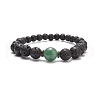 Natural Lava Rock & Coconut Stretch Bracelet with Gemstone Beads BJEW-JB08220-4