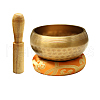 Tibetan Brass Singing Bowl & Wood Striker & Random Color Cloth Mat Set RELI-PW0004-01B-1