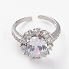 Mother's Day Rings Brass Micro Pave Clear Cubic Zirconia Cuff Rings RJEW-C101-05-3