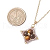 Natural Tiger Eye & Glass Seed Beaded Star Pendant Necklaces NJEW-MZ00108-02-3