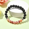 Natural Dyed Crackle Agate & Lava Rock Round Beaded Stretch Bracelet BJEW-TA00444-03-2